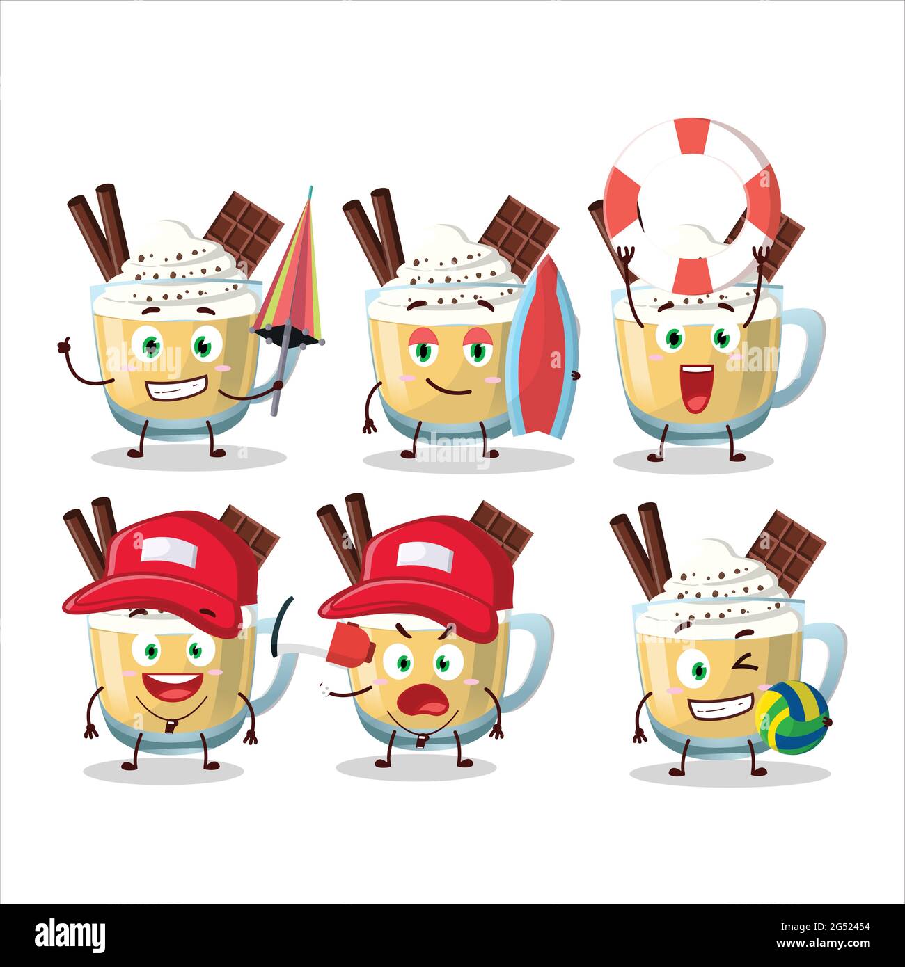 Happy Face eggnog cartoon character playing on a beach. Vector