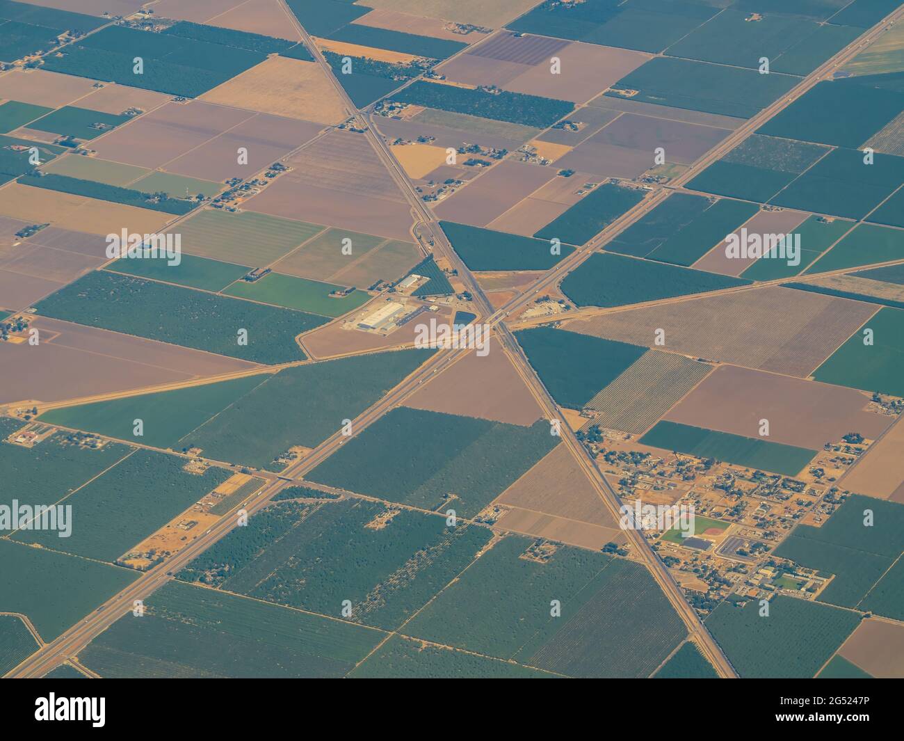 Aerial view of the highway 5, San Joaquin County at California Stock Photo