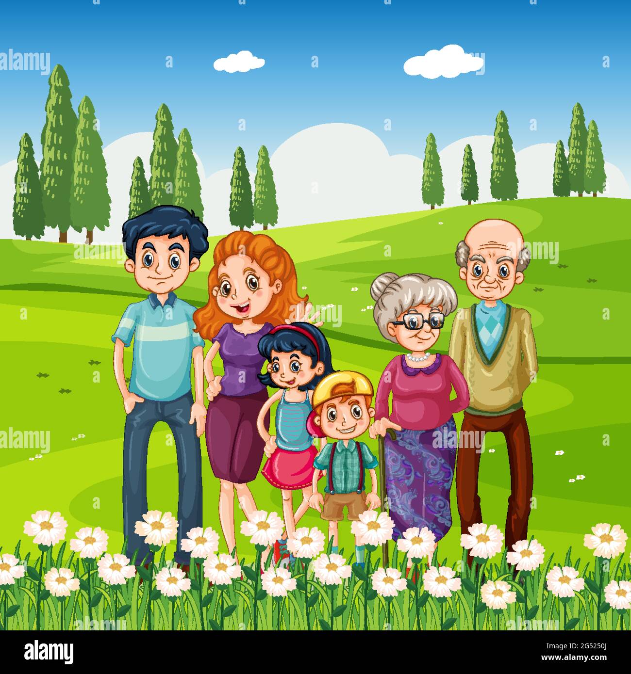 Outdoor scene with happy family illustration Stock Vector Image & Art ...