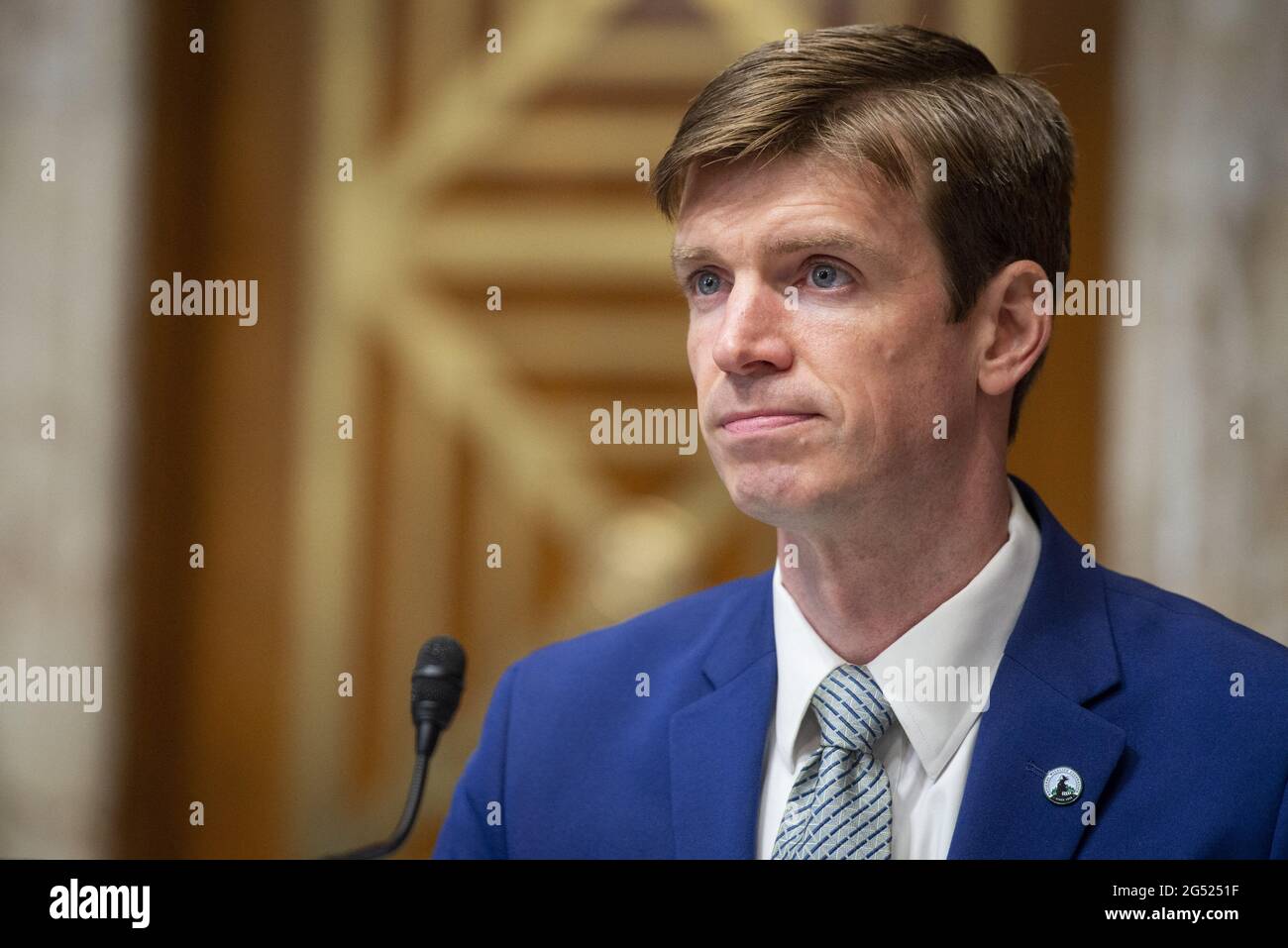 Collin OâÂ€Â™Mara, President and CEO, The National Wildlife Federation, appears during a Senate Committee on Energy and Natural Resources hearing to examine the infrastructure needs of the U.S. energy sector, western water, and public lands, including an original bill to invest in the energy and outdoor infrastructure of the United States to deploy new and innovative technologies, update existing infrastructure to be reliable and resilient, and secure energy infrastructure against physical and cyber threats, in the Dirksen Senate Office Building in Washington, DC, USA, Thursday, June 24, 2021. Stock Photo