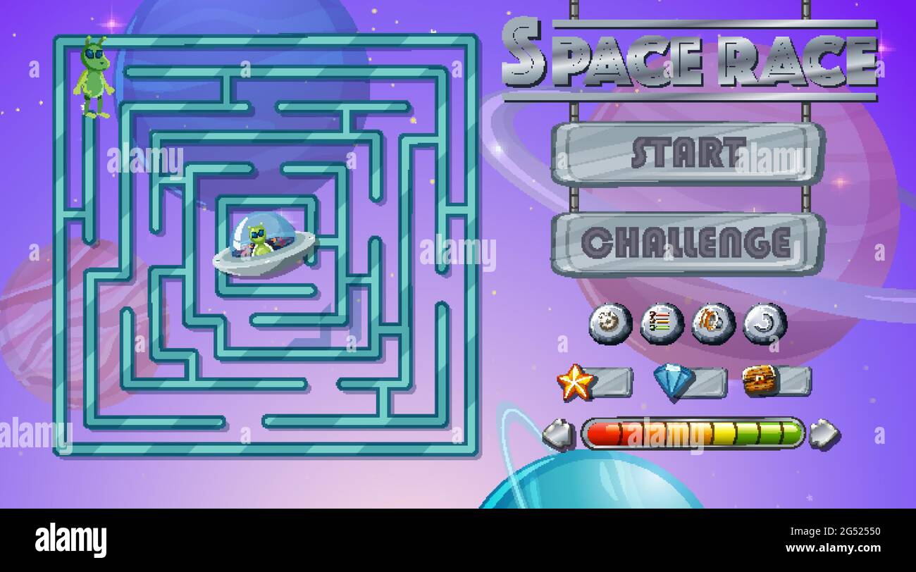 Maze game with space theme template illustration Stock Vector Image ...