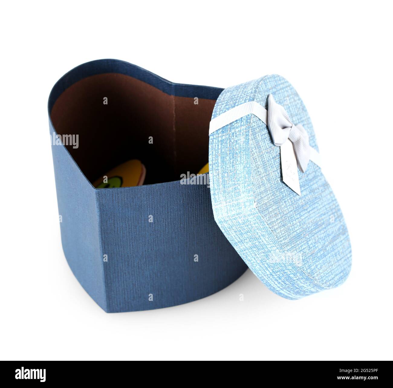 opened big blue gift box in the form of a heart isolated Stock Photo