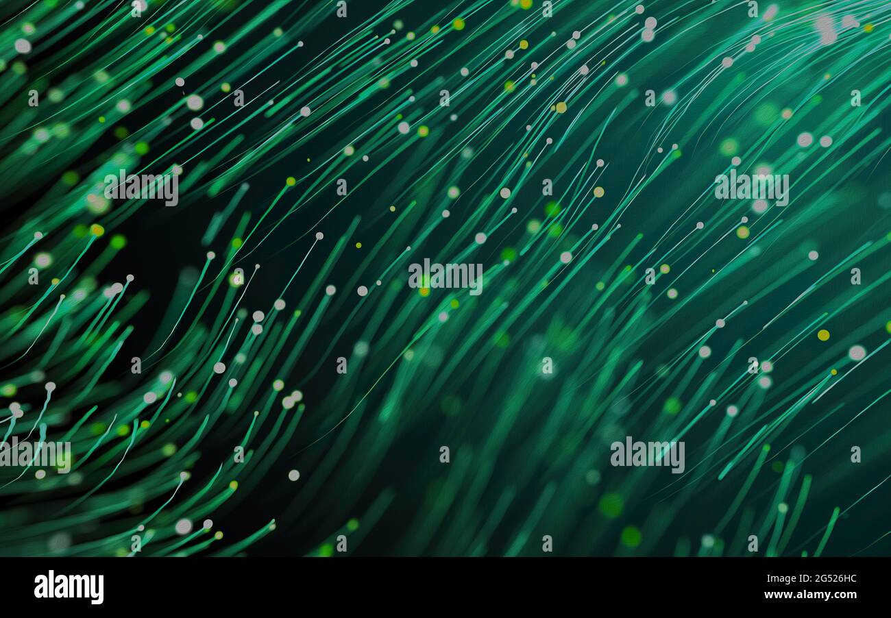 Abstract background with the movement of luminous particles. Digital technology connection concept. Stock Photo