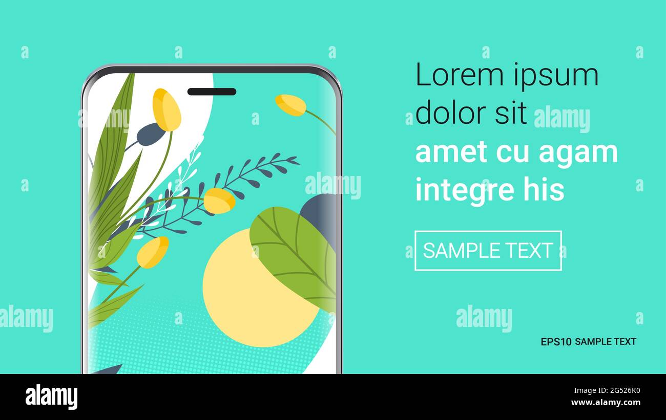 smartphone with beautiful wallpaper on screen realistic mockup gadgets and devices concept copy space horizontal vector illustration Stock Vector