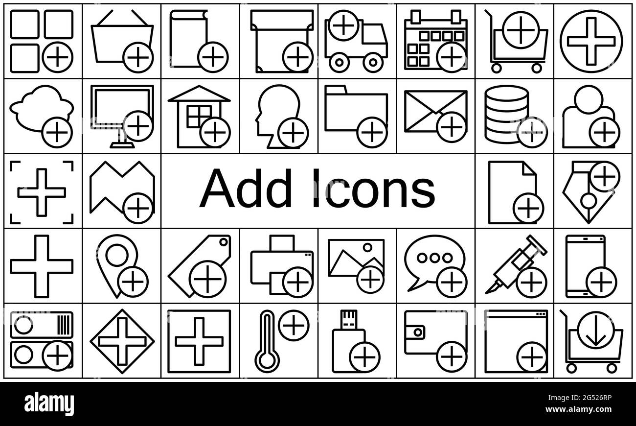 Add icon set flat style vector illustration. Can be used for many process. Stock Vector