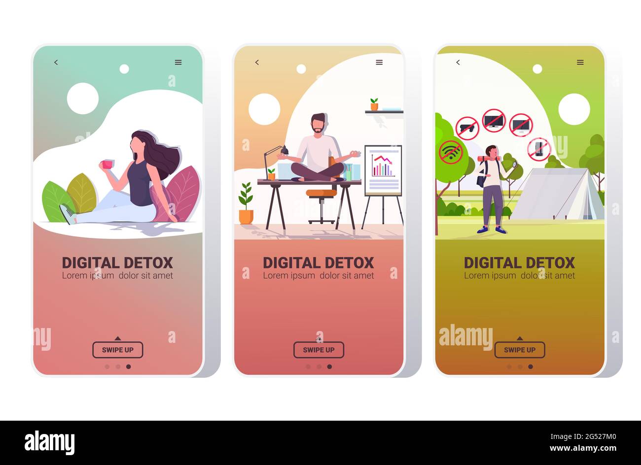 set people spending time without devices digital detox concept women ...