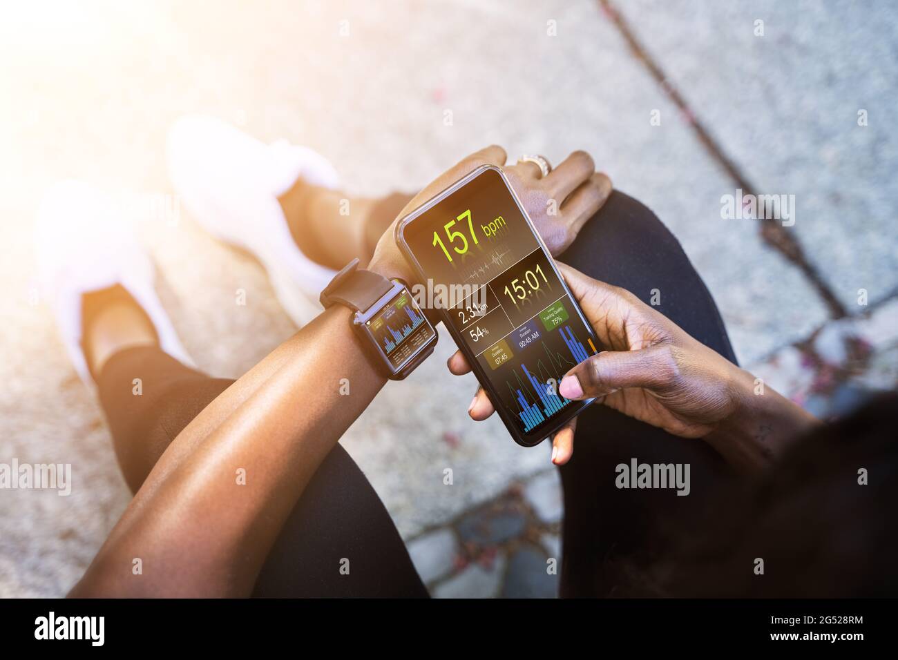 Smart Watch Health Gadget For Running. Runner App Stock Photo