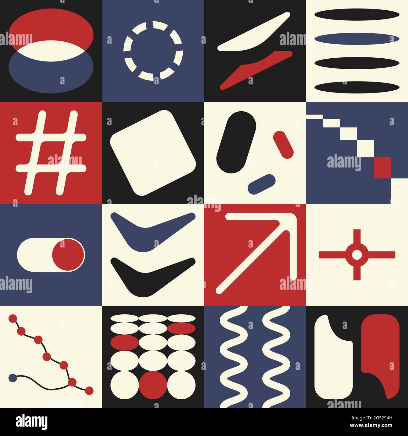 Bauhaus geometric design. Futuristic abstract cover template, poster, flyer. Trendy minimalistic background in swiss style Stock Vector