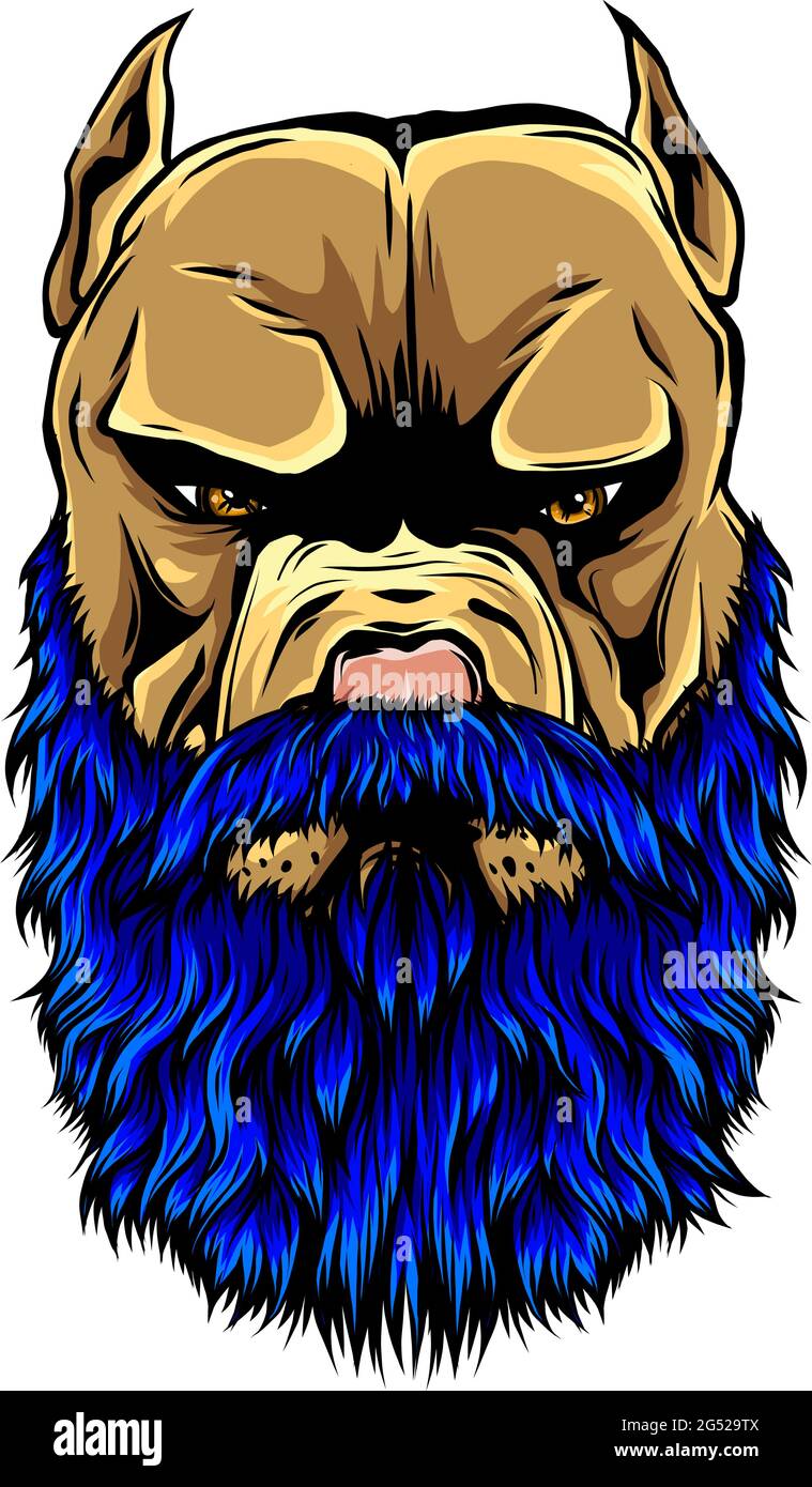 vector illustration of head pitbull with beard Stock Vector