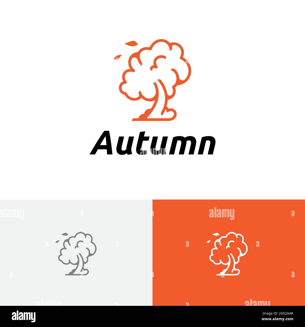 Blown Wind Tree Fall Autumn Season Line Logo Stock Vector