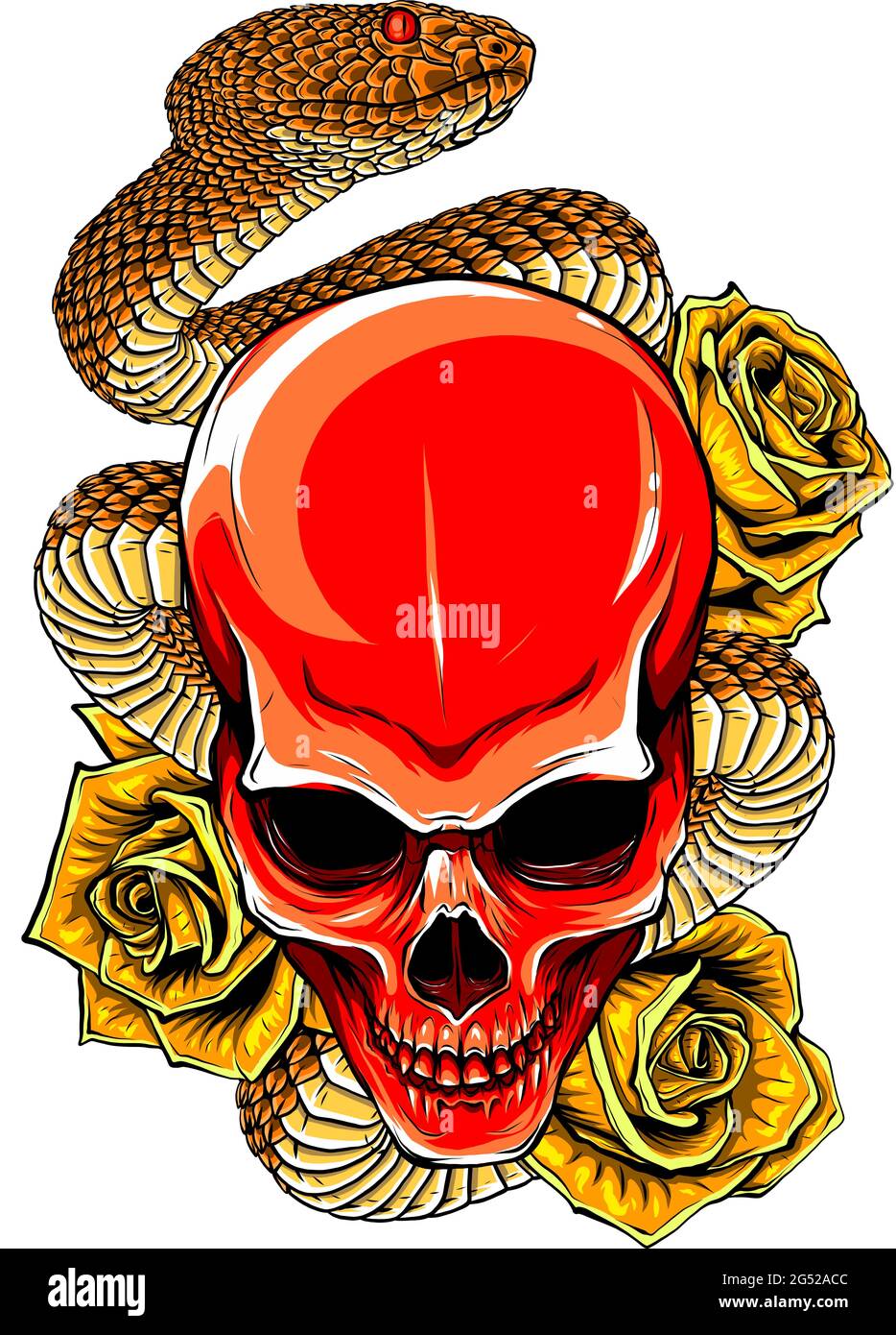 vector illustration of skull, roses and snake Stock Vector