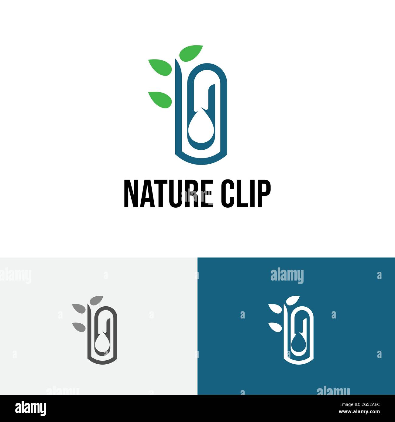 Leaf Water Nature Paper Clip Office Modern Logo Stock Vector