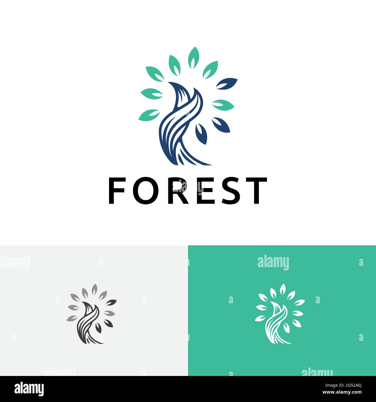 Twisted Tree Forest Nature Leaves Ecology Simple Logo Stock Vector