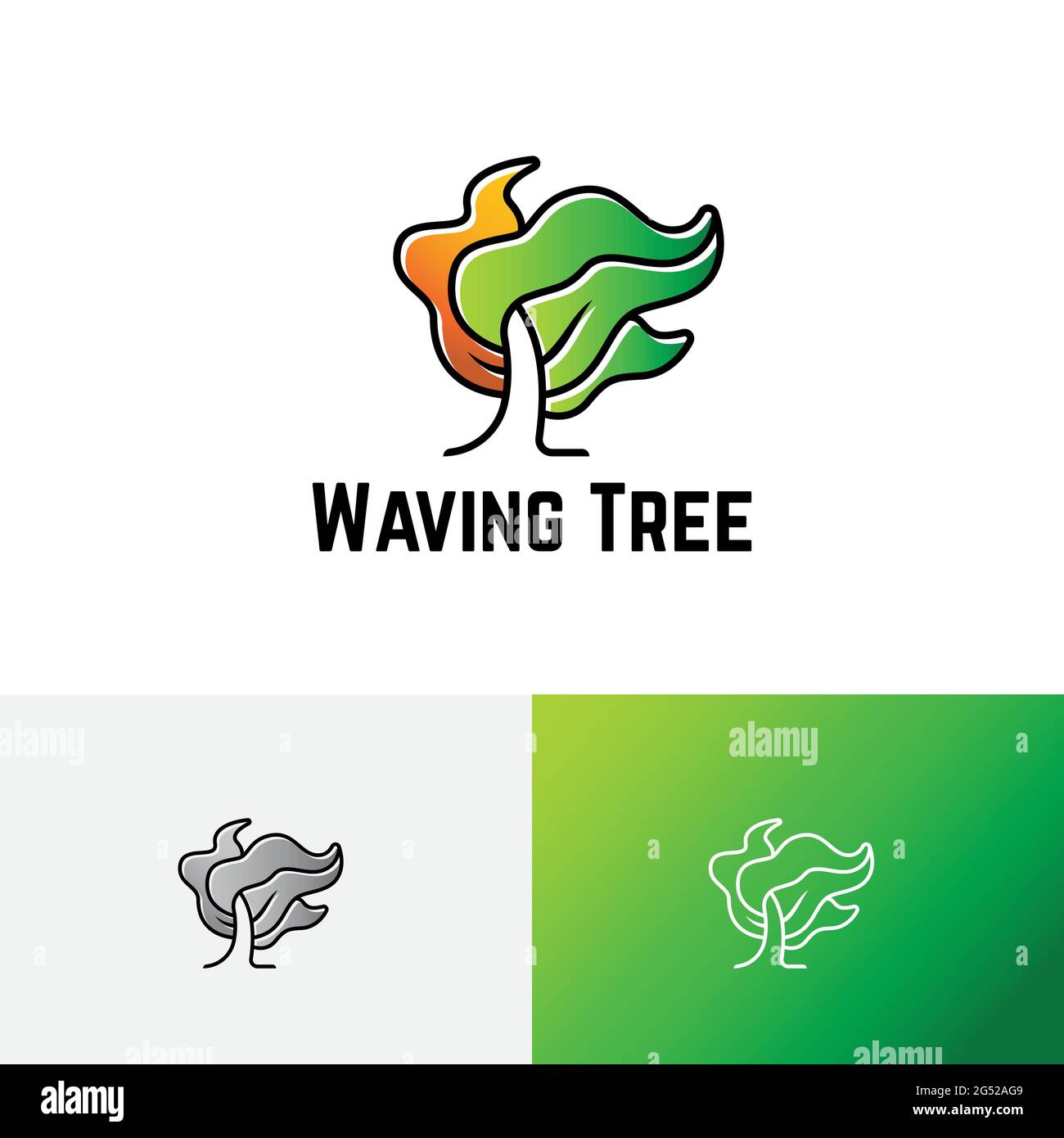 Waving Tree Blown Wind Nature Ecology Green Logo Stock Vector