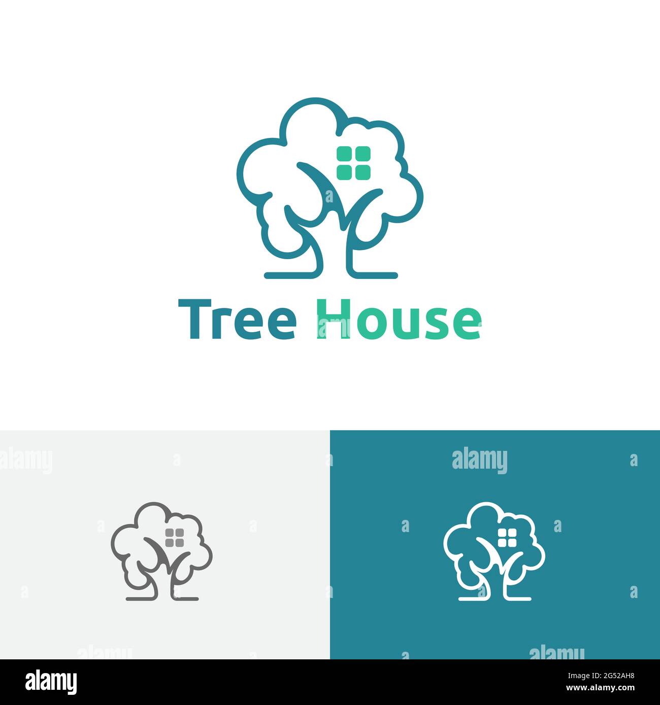 Tree House Green Nature Real Estate Realty Logo Stock Vector