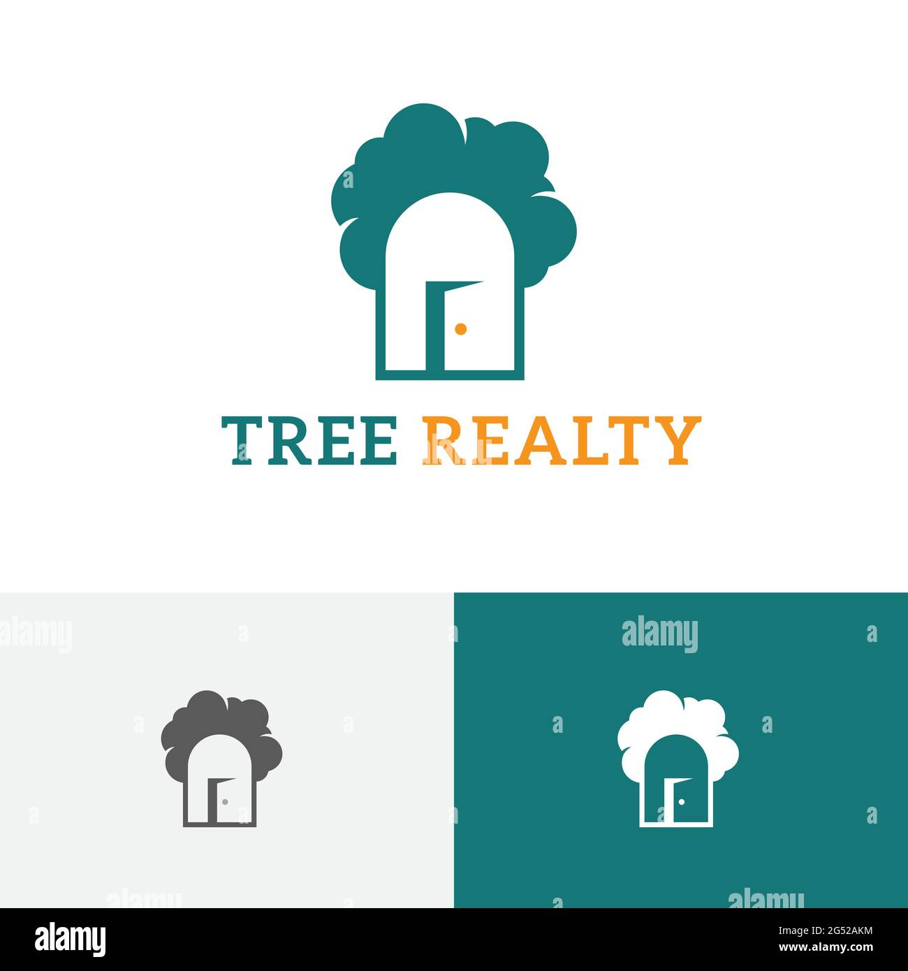 Tree Realty Open Door House Real Estate Logo Stock Vector