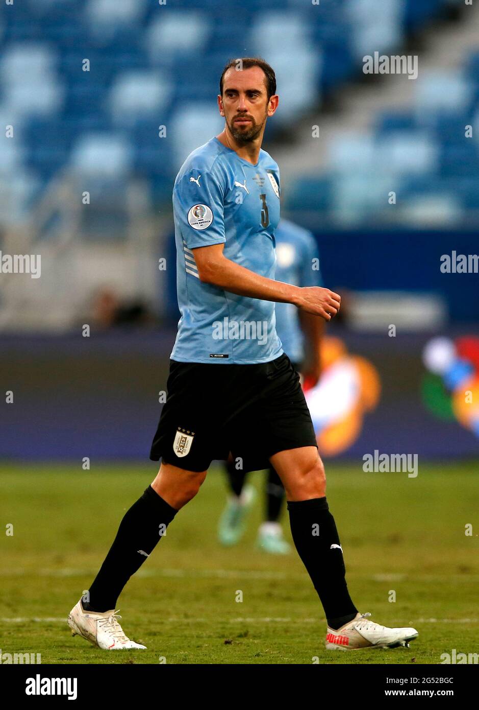 CUIABA, BRAZIL - JUNE 24: Diego Godin of Uruguay in action ,during the match between Bolivia and Uruguay as part of Conmebol Copa America Brazil 2021 at Arena Pantanal on June 24, 2021 in Cuiaba, Brazil. (MB Media) Stock Photo