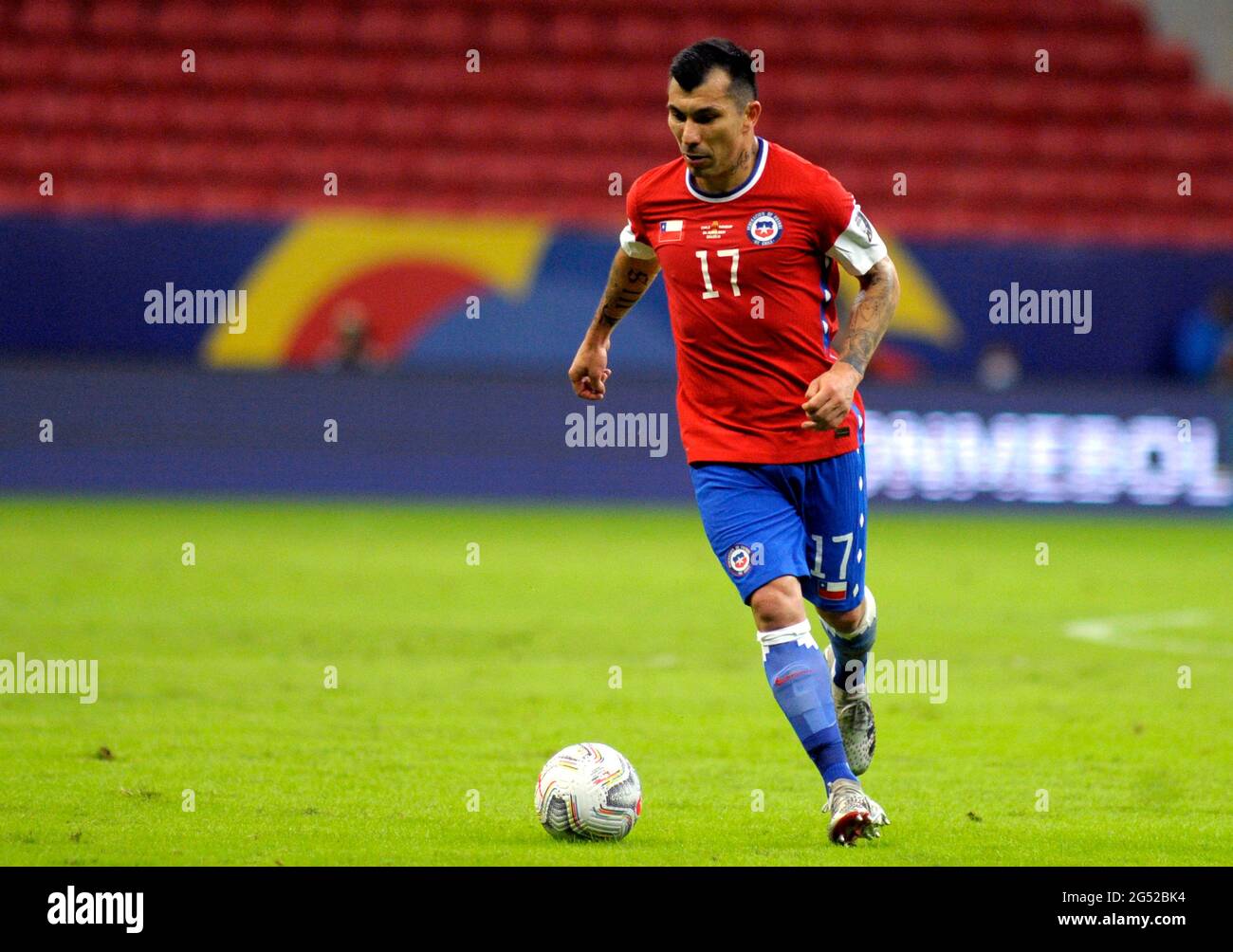 BRASILIA, BRAZIL - JUNE 24: Gary Medel of Chile on action ,during the match between Chile and Paraguay as part of Conmebol Copa America Brazil 2021 at Mane Garrincha Stadium on June 24, 2021 in Brasilia, Brazil. (MB Media) Stock Photo