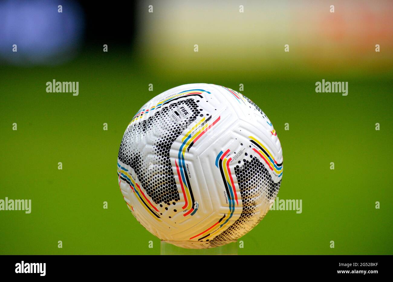 BRASILIA, BRAZIL - JUNE 24: The NIKE Official ball of Copa America' Strike ' ,during the match between Chile and Paraguay as part of Conmebol Copa America Brazil 2021 at Mane Garrincha Stadium on June 24, 2021 in Brasilia, Brazil. (MB Media) Stock Photo
