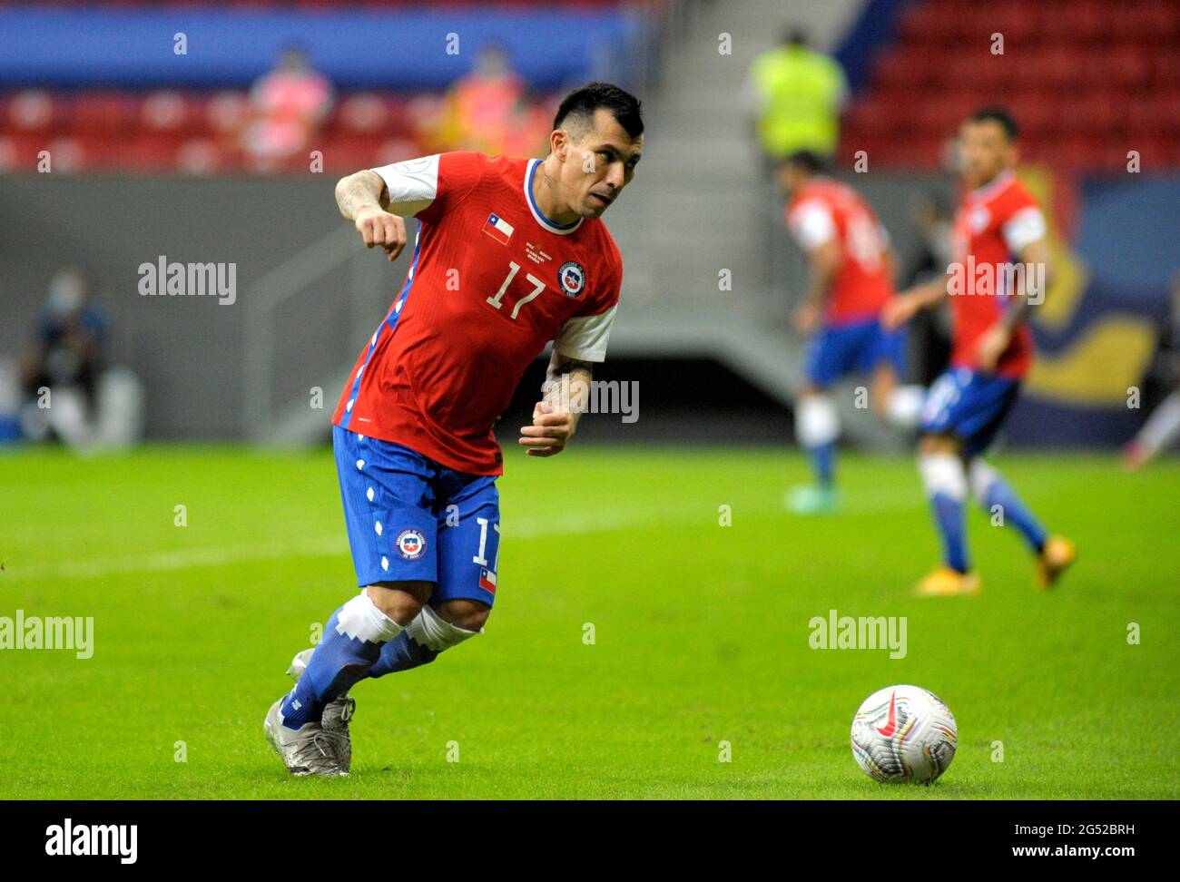 BRASILIA, BRAZIL - JUNE 24: Gary Medel of Chile on action ,during the match between Chile and Paraguay as part of Conmebol Copa America Brazil 2021 at Mane Garrincha Stadium on June 24, 2021 in Brasilia, Brazil. (MB Media) Stock Photo