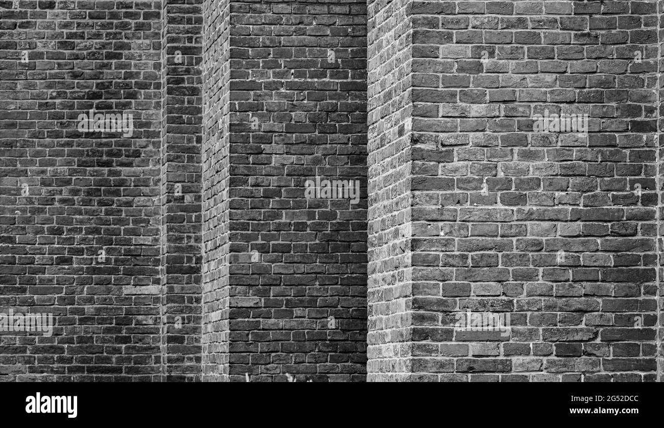 red brick textured background, pattern, wall. black and white Stock