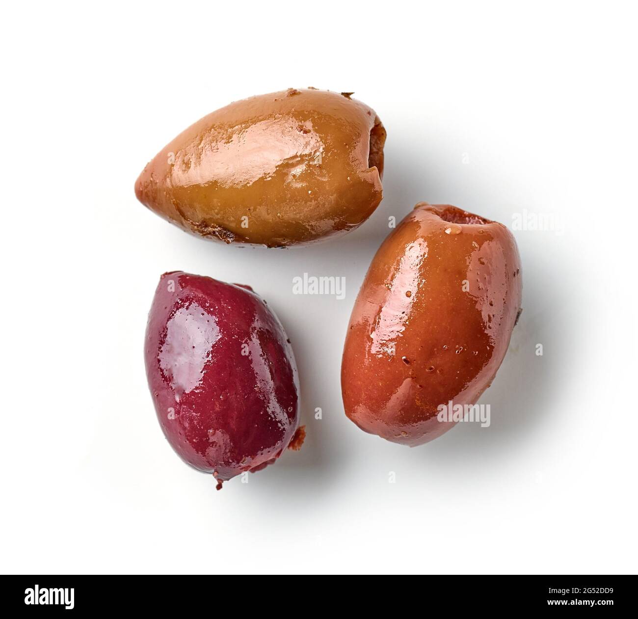 various pickled olives macro isolated on white background, top view Stock Photo Alamy