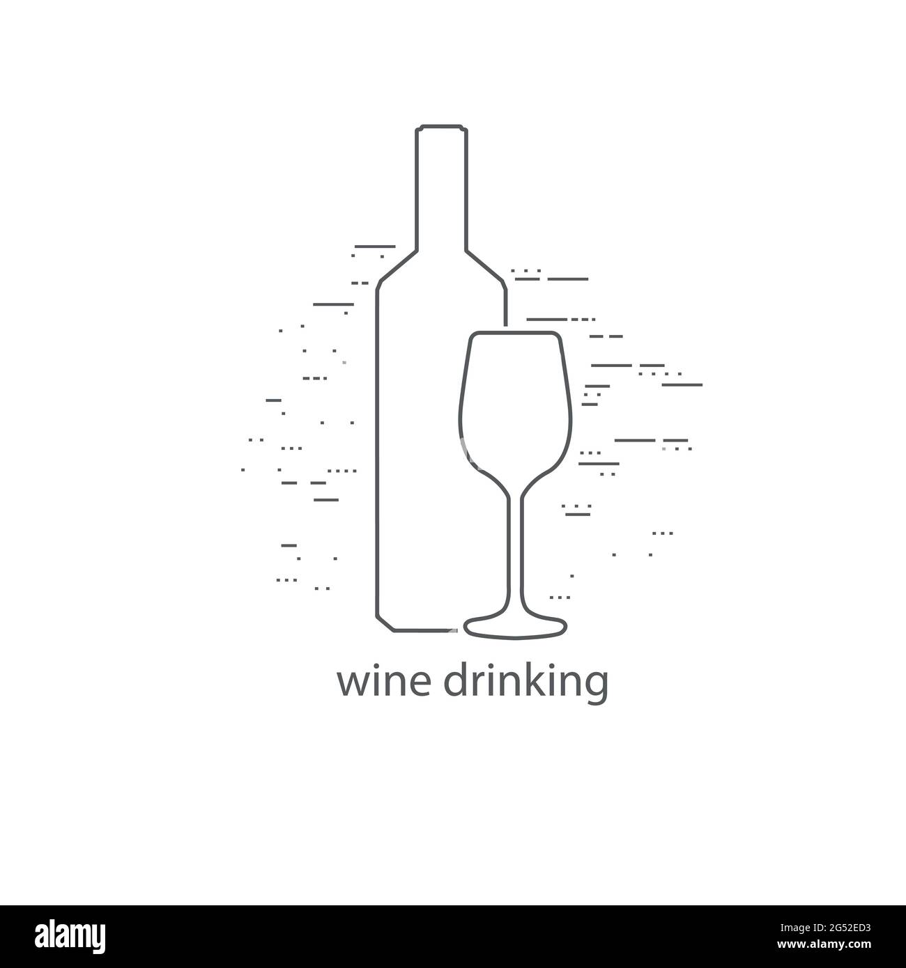 Wine bottle and glass thin flat design Stock Vector
