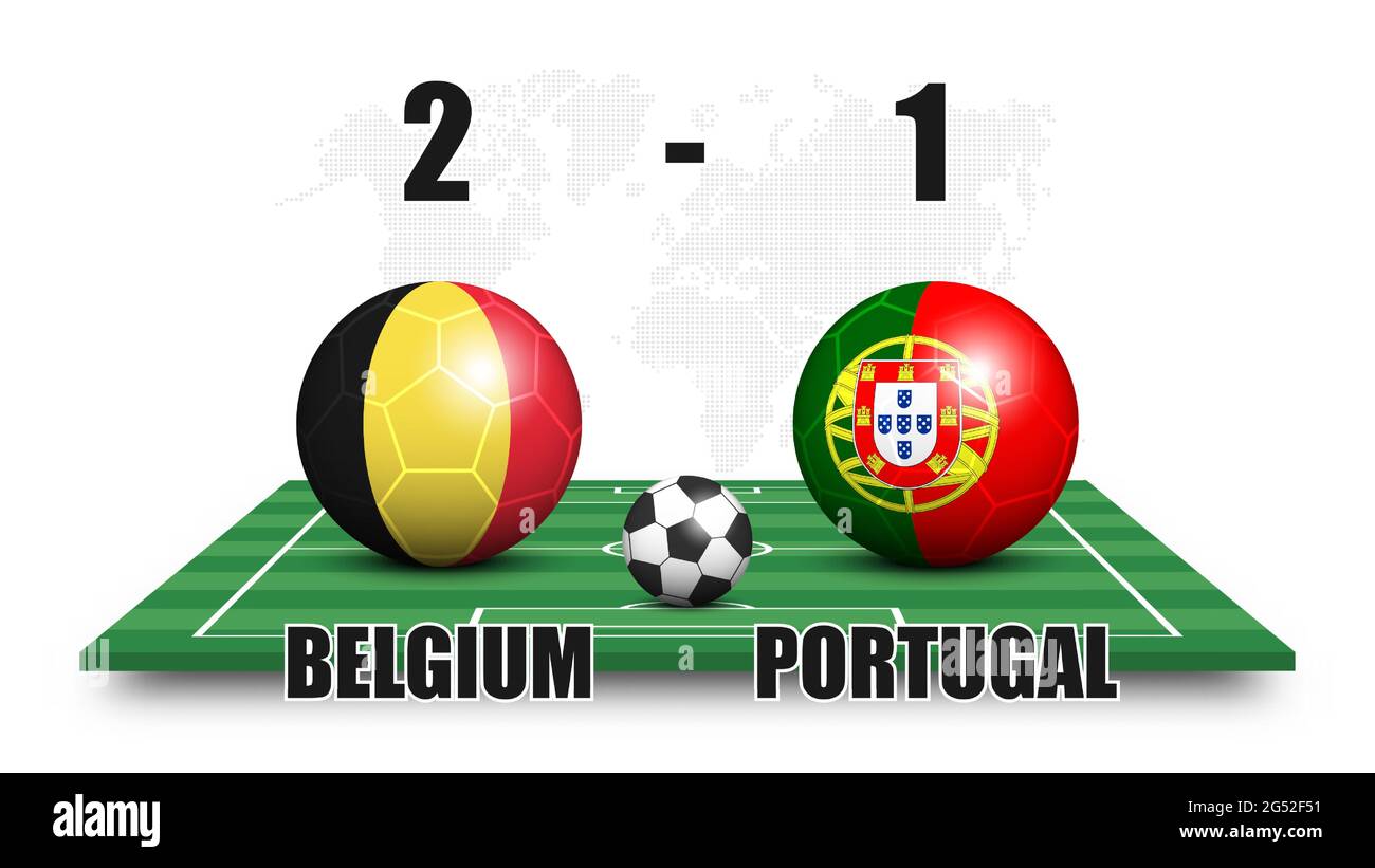 Belgium vs Portugal . Soccer ball with national flag pattern on