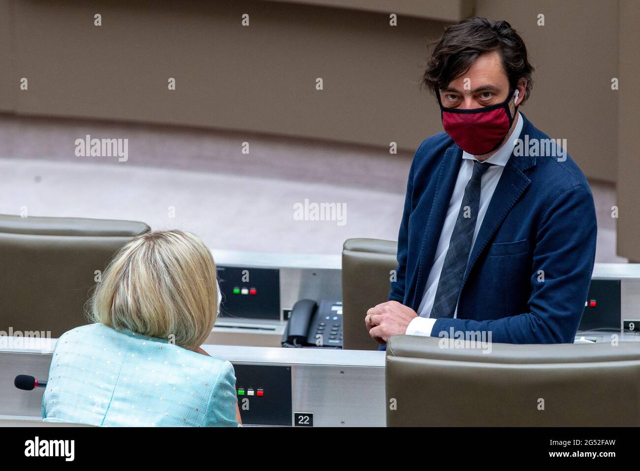 Open Vld's Willem-Frederik Schiltz pictured during the installation of a reserach commission on the PFAS - PFOS pollutions, in the Flemish Parliament Stock Photo