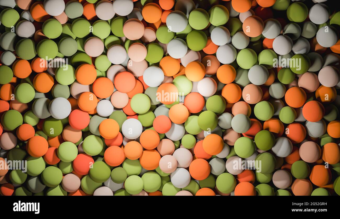 abstract background of rubber balls with hard lighting on one side. 3d