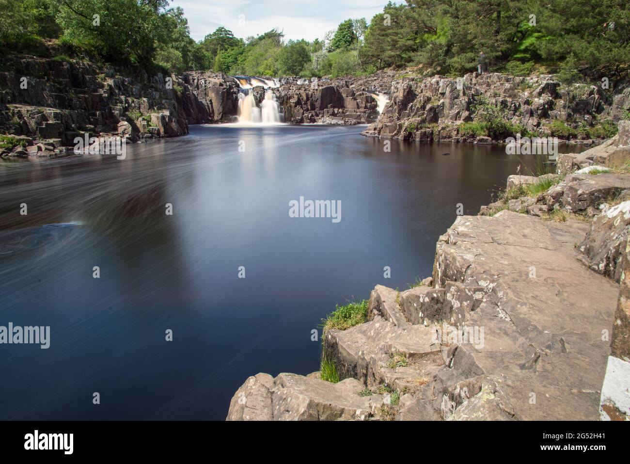 Low Force waterfall in summer on River Tees Stock Photo