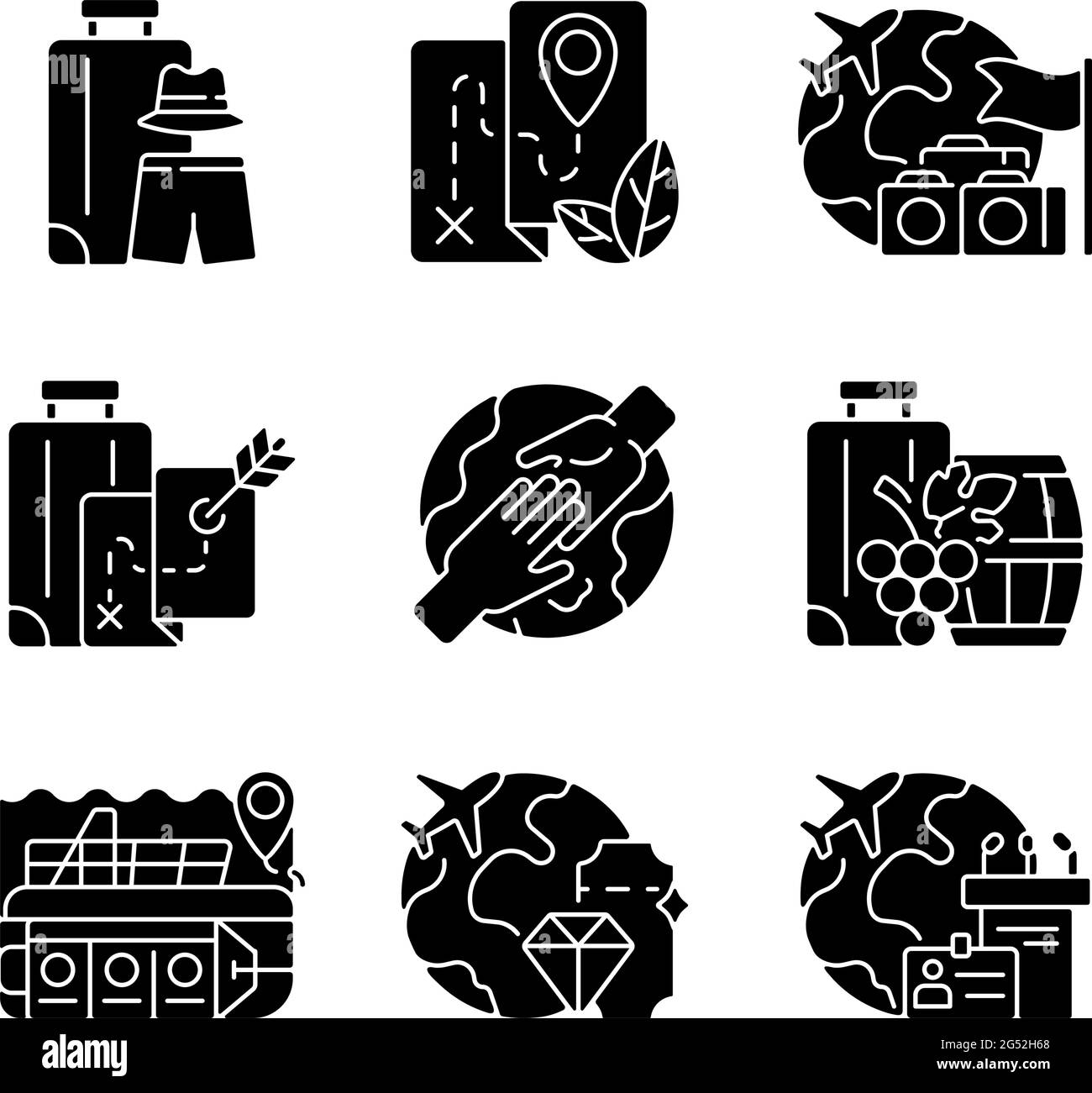 Types of tourism black glyph icons set on white space Stock Vector ...