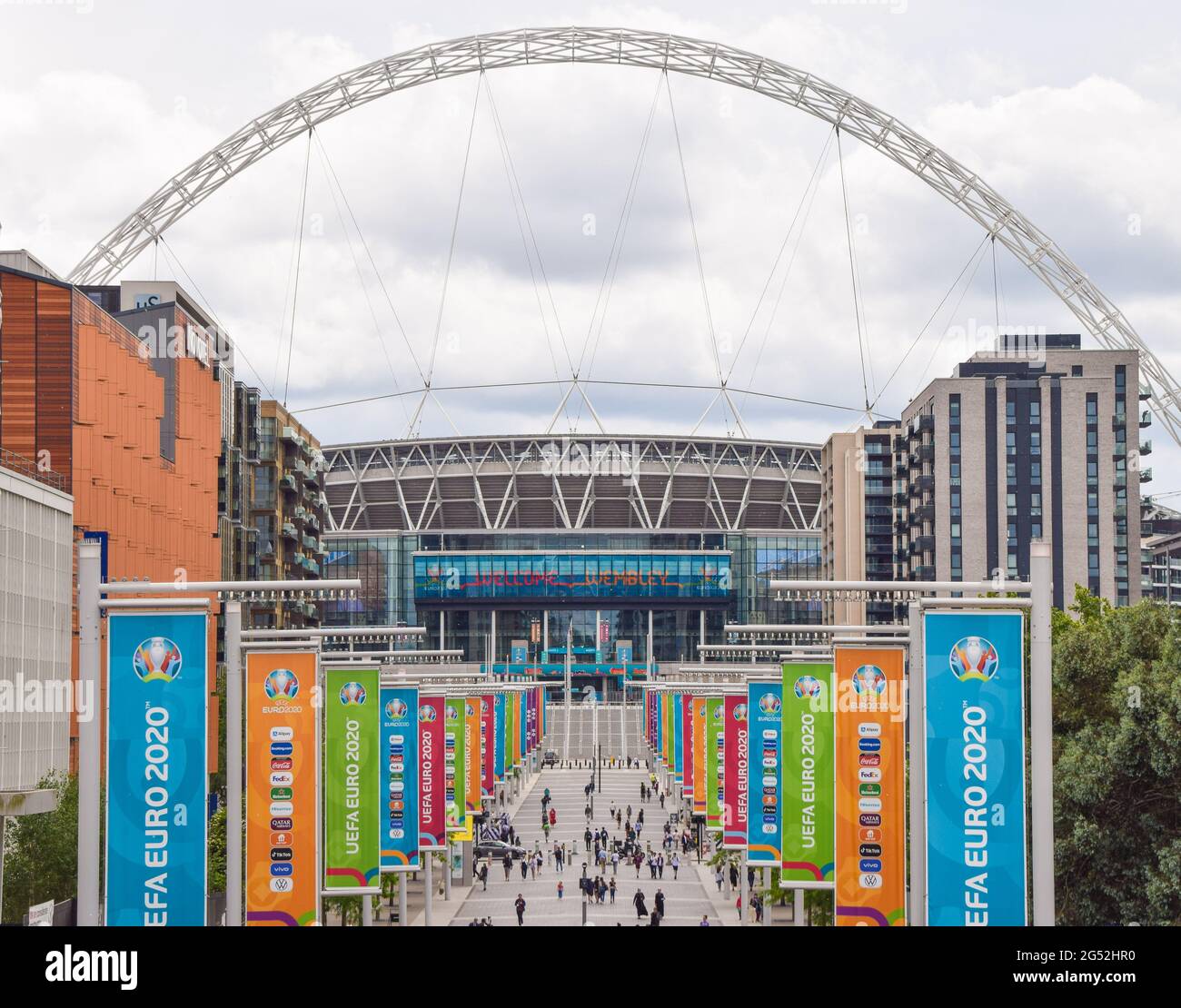 UEFA Euro 2020 banners and signs outside Wembley Stadium. London