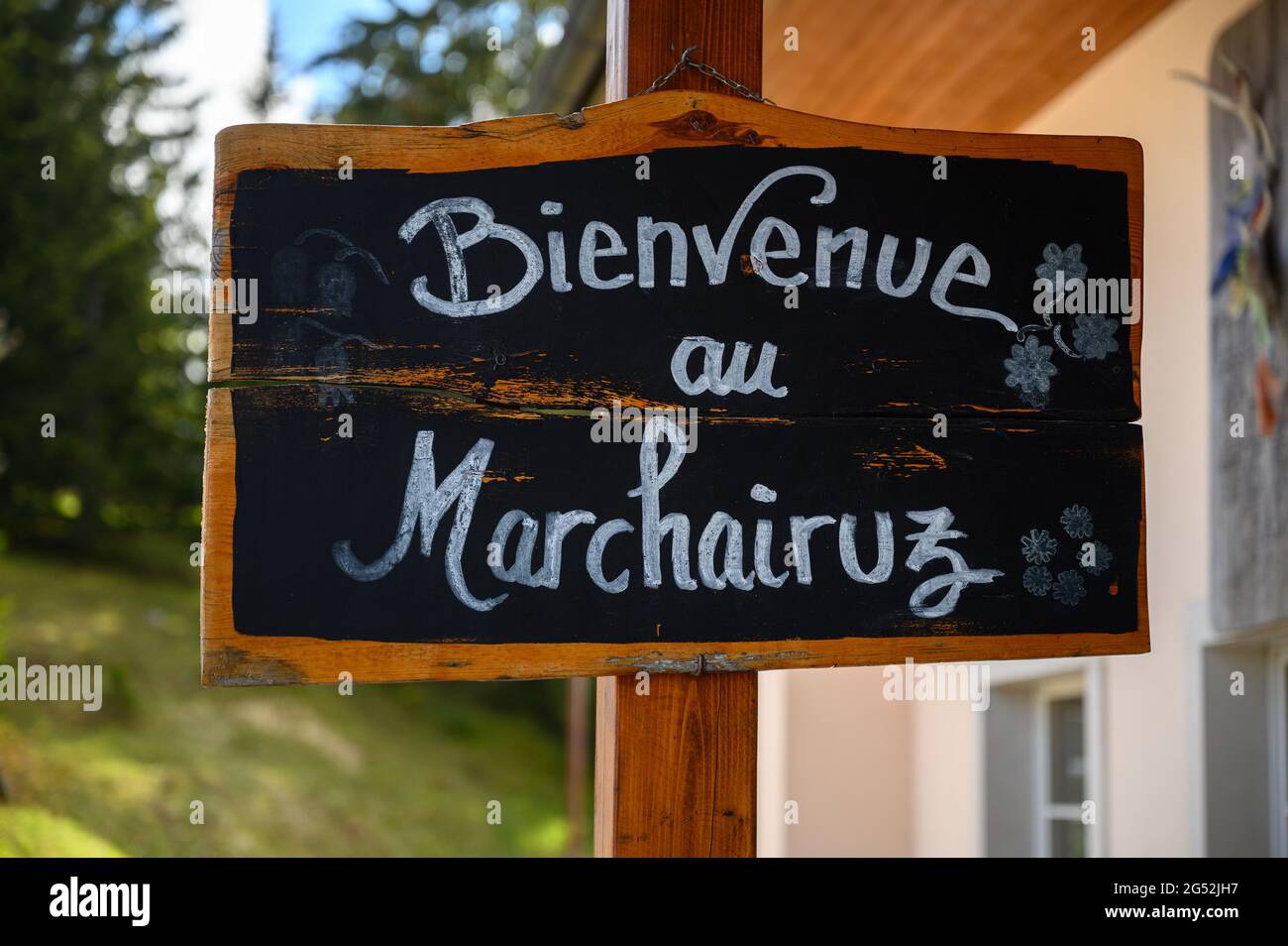 sign of Hotel on Col de Marchairuz Stock Photo