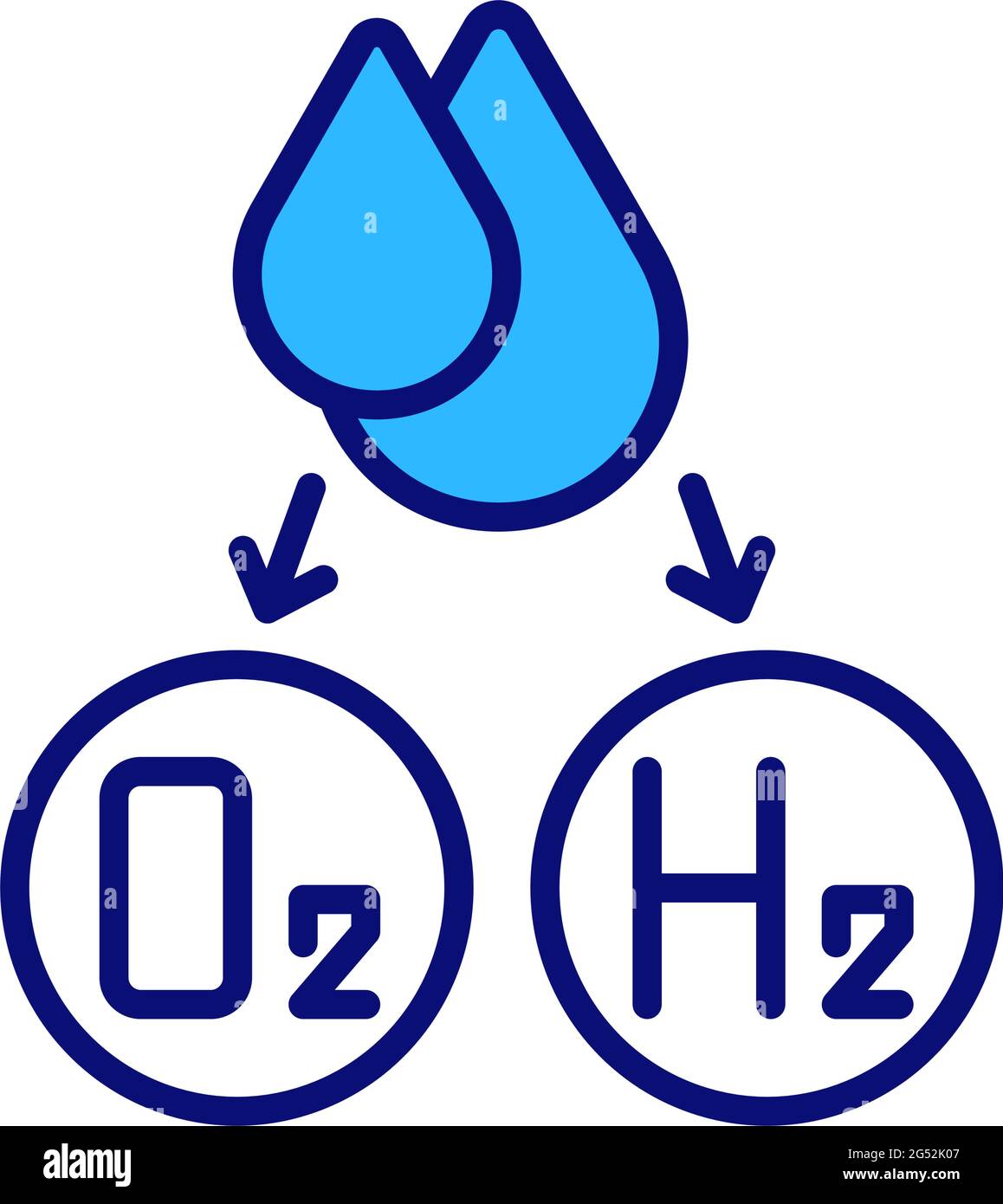 Water splitting for hydrogen production RGB color icon Stock Vector