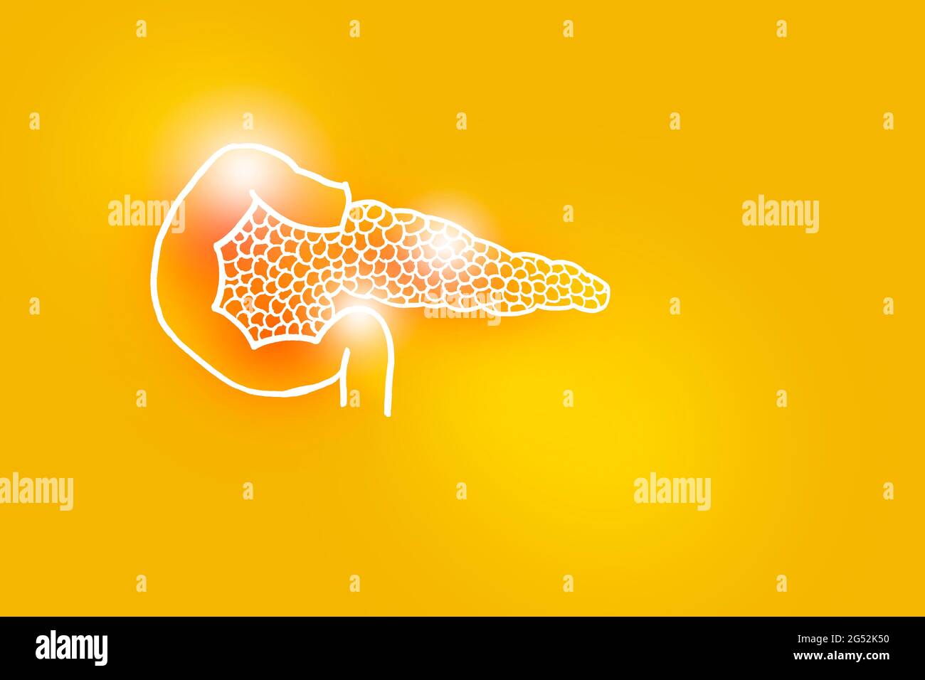 Handrawn illustration of human Pancreas on yellow background. Medical, science set with main human organs with empty copy space for text Stock Photo