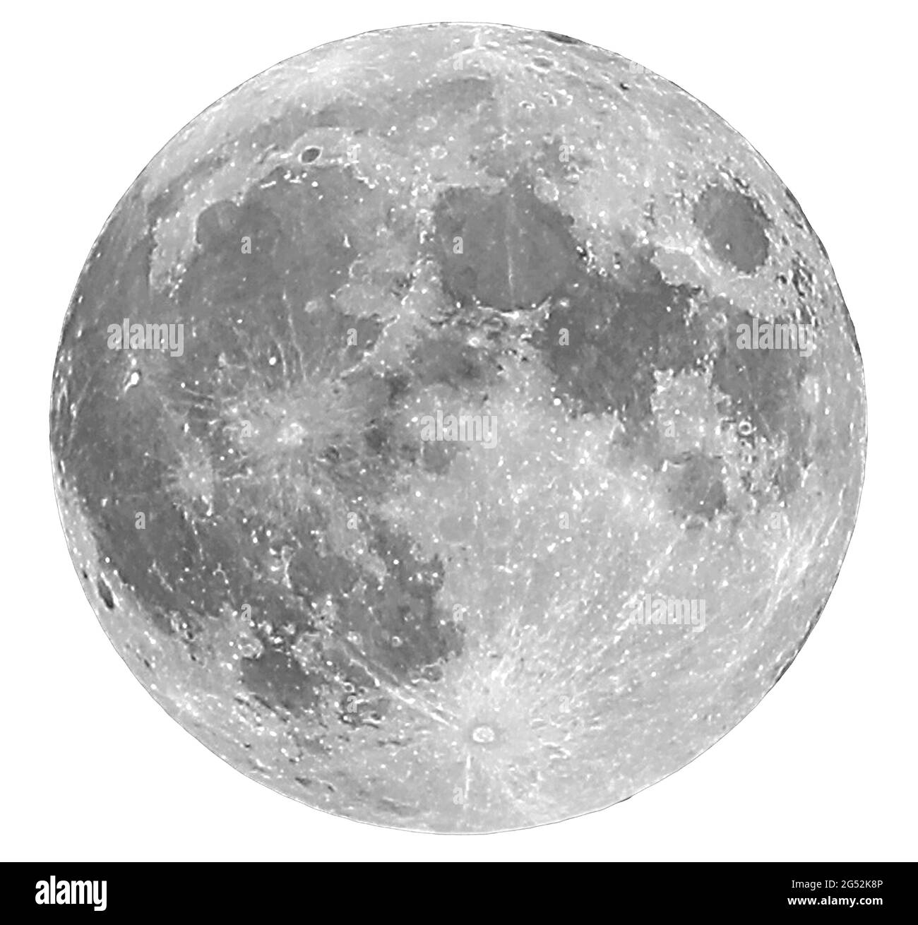 Huge Moon with clearly visible craters on a white background Stock Photo