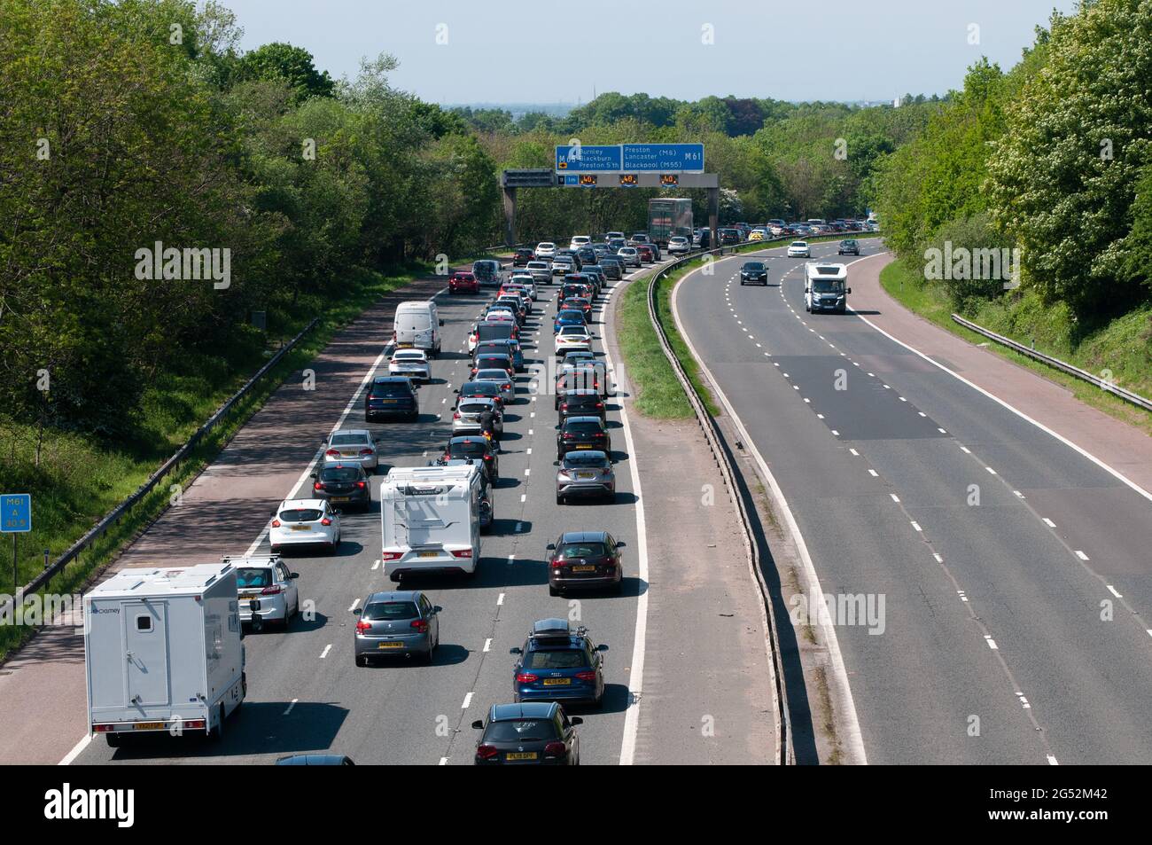 Traffic Jam on the M61 northbound at Junction 9 Stock Photo