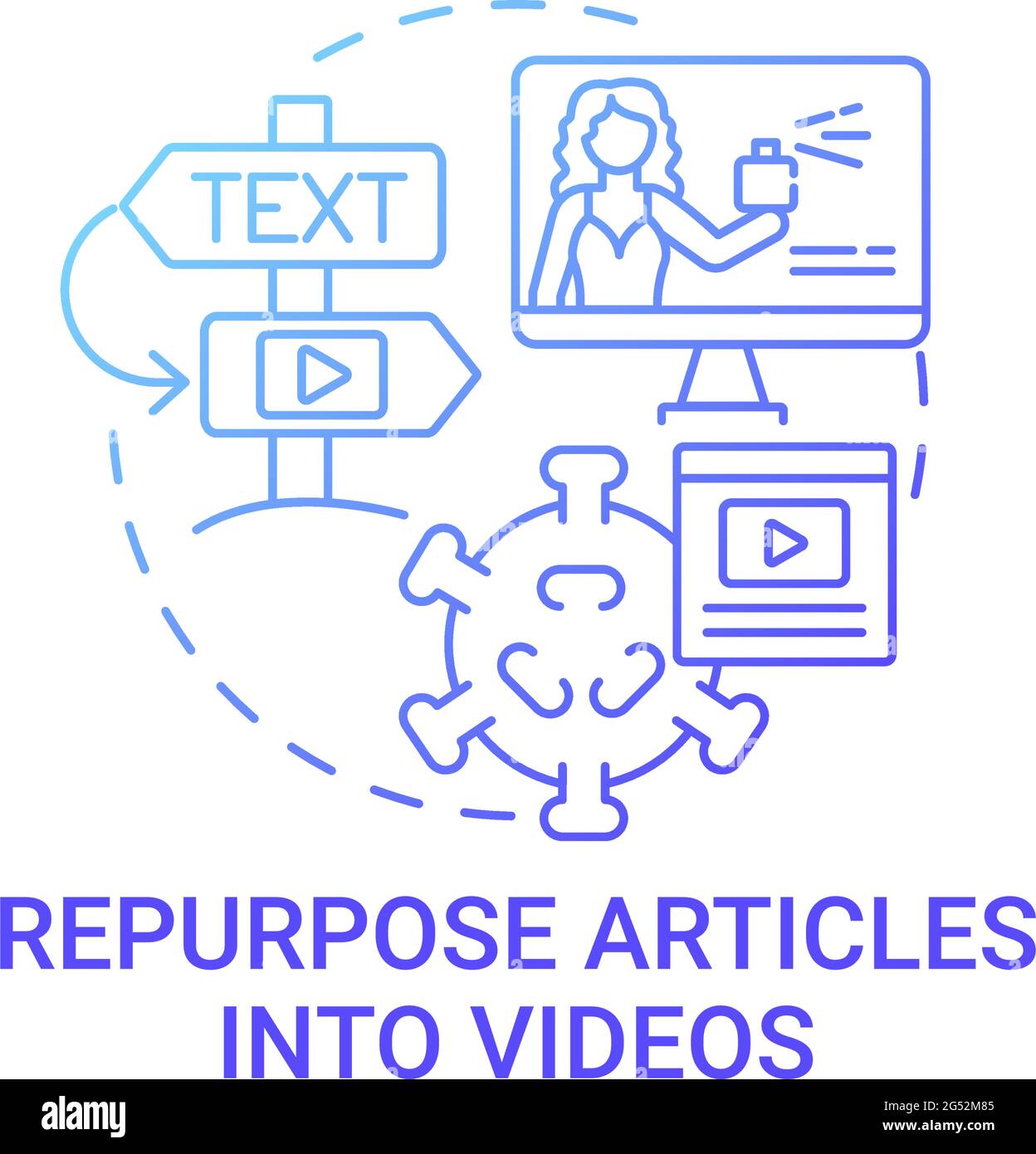 Repurpose articles into videos concept icon Stock Vector