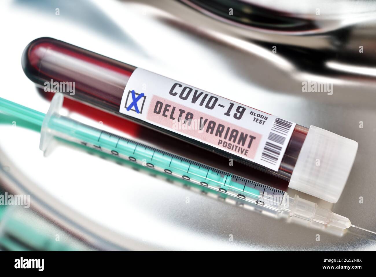 Blood test tube, delta variant B.1.617.2 Stock Photo