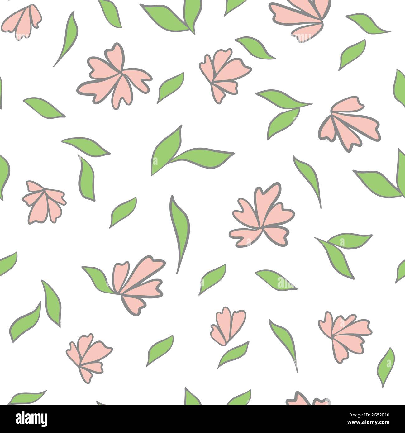 Flowers and leaves, vector pattern. Illustration of floral and leafy pattern. Botanical natural minimalistic background. Hand drawing. Stock Vector