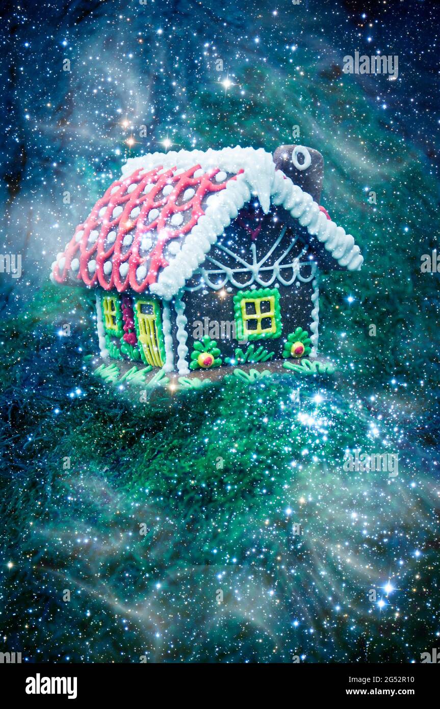 fantasy gingerbread house with sparkles and magic atmosphere Stock