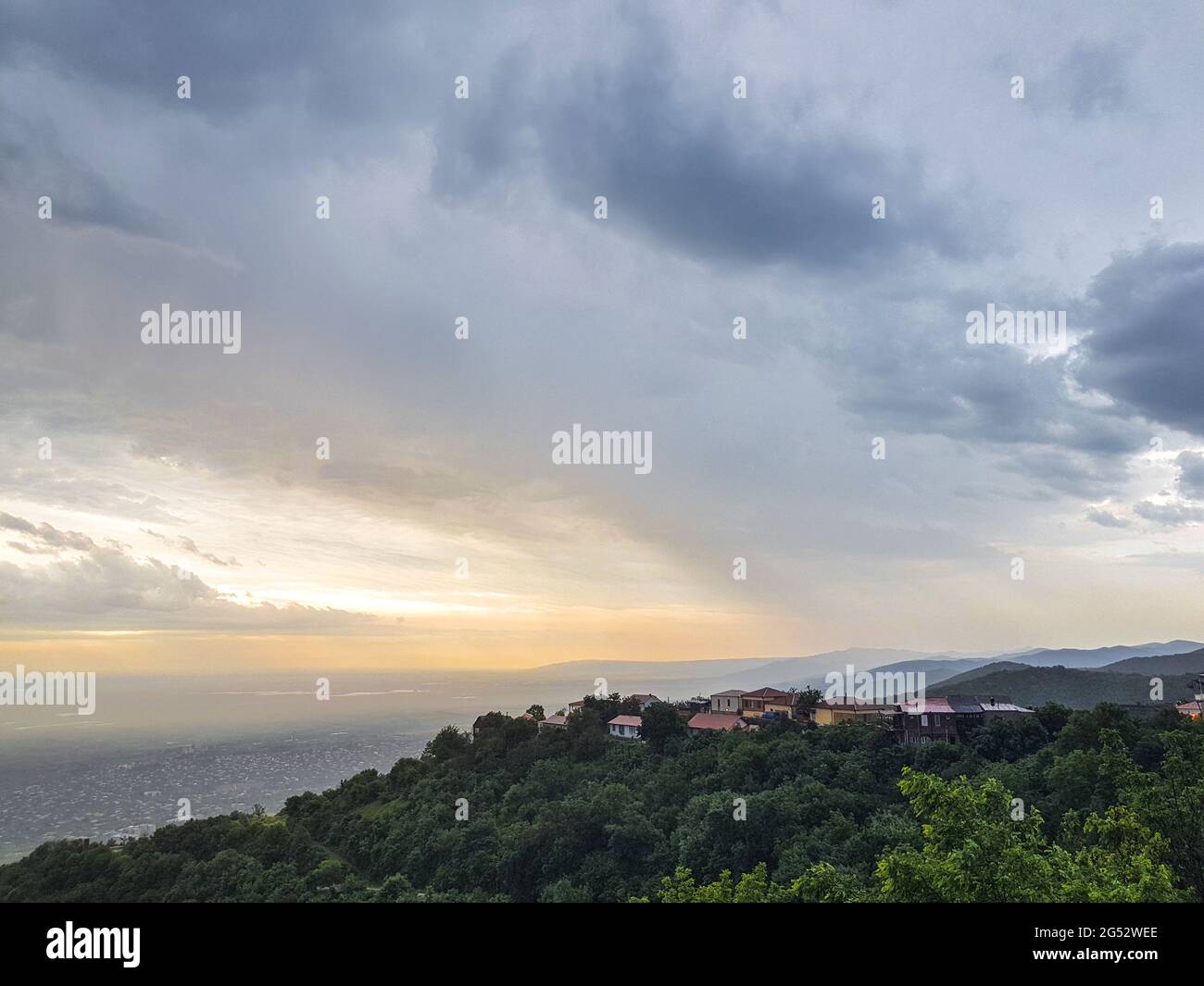 The view of Alazani Valley from the terrace in Sighnaghi Stock Photo