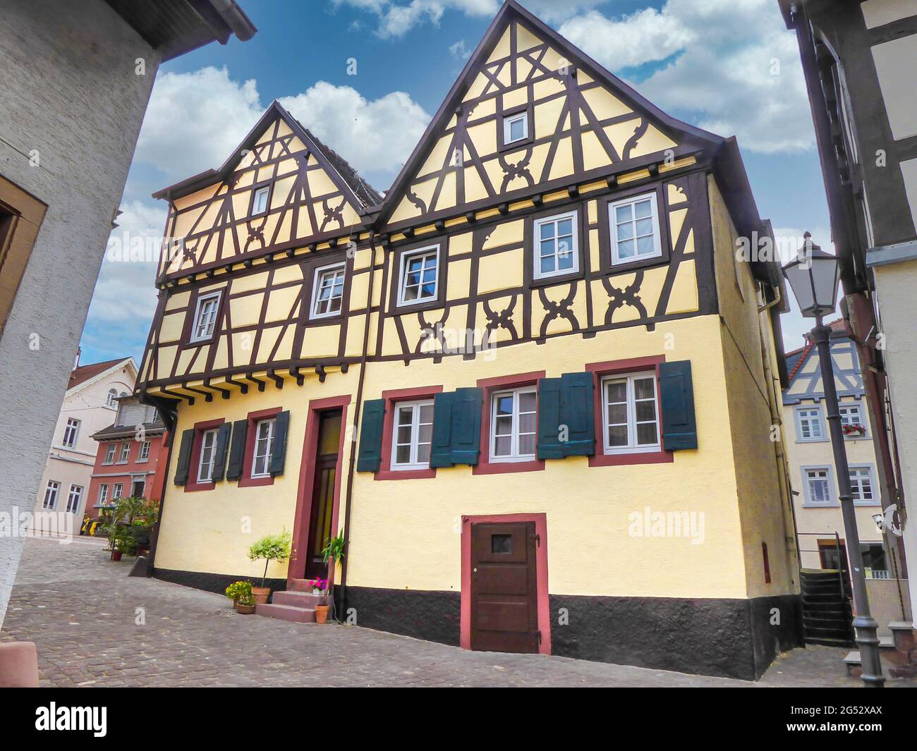Traditional yellow halftimbered house in Neckargemund, a small town in