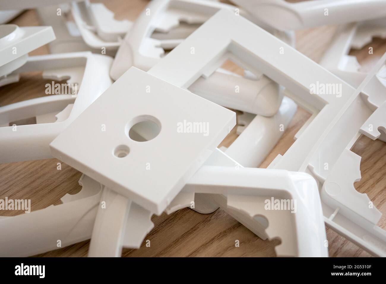 TV coaxial socket and the stack of socket frames Stock Photo