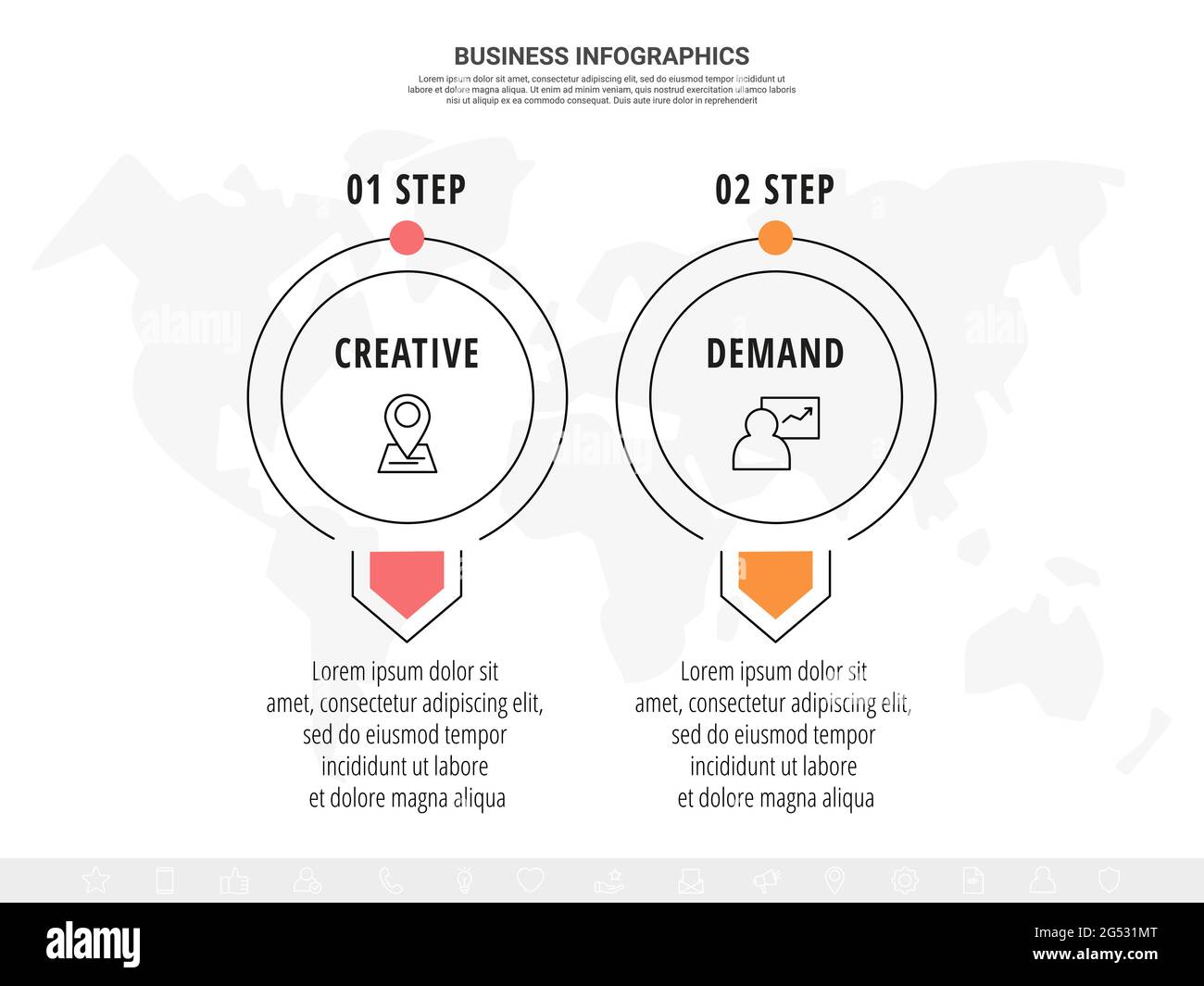 Vector line infographics template for two arrows and circles. Business ...