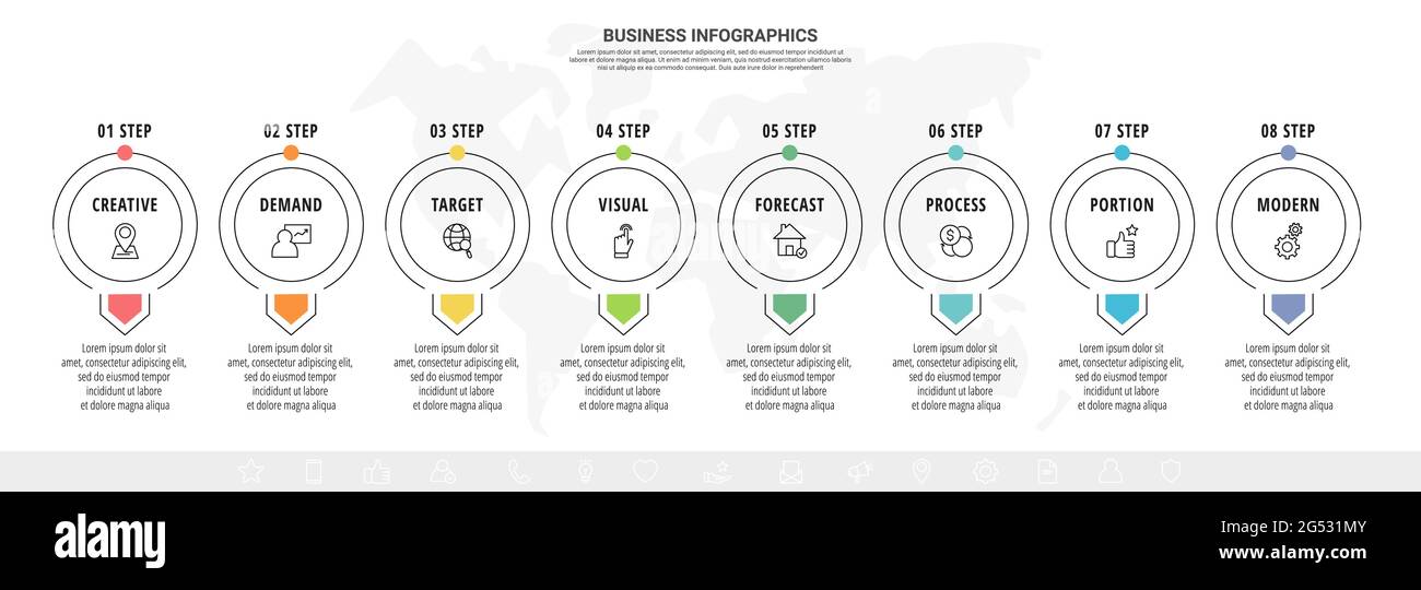 Vector line infographics template for eight arrows and circles ...