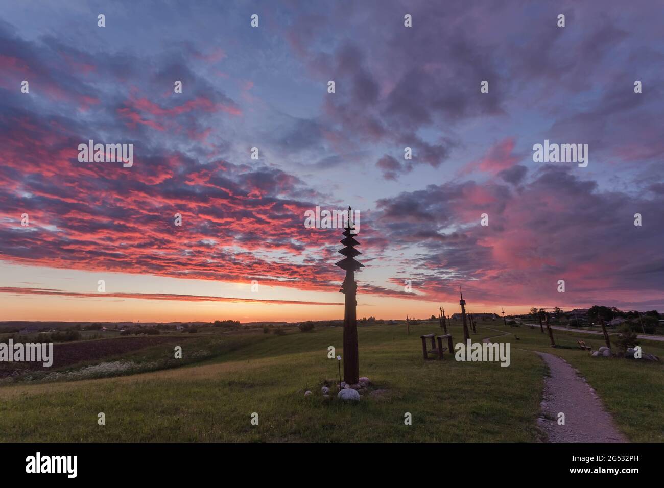 The hill of angels with wooden angels and crosses the popular touristic place near Vilnius, Lithuania, Europe Stock Photo