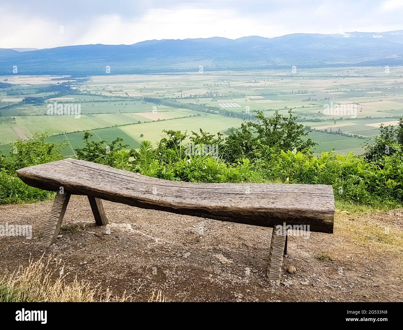 The view on Alazani Valley fields in Georgia Stock Photo