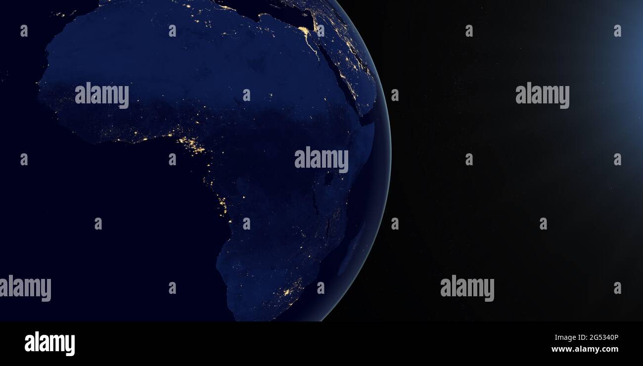 Africa at night in the earth planet rotating from space Stock Photo - Alamy